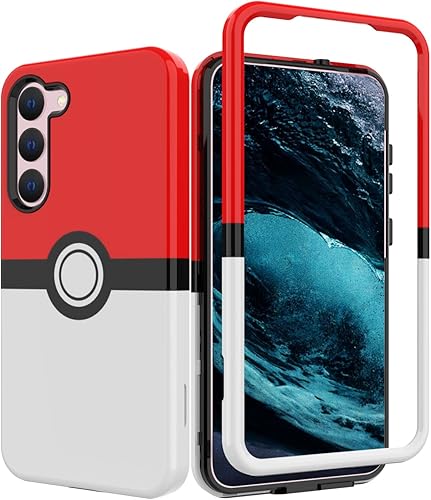 Funda para Galaxy S23 Plus - Anime Cartoon Kawaii Rojo y Blanco Patrón de Bola Hard PC y Silicona Interior Hybrid Dual Armor Defender Case para