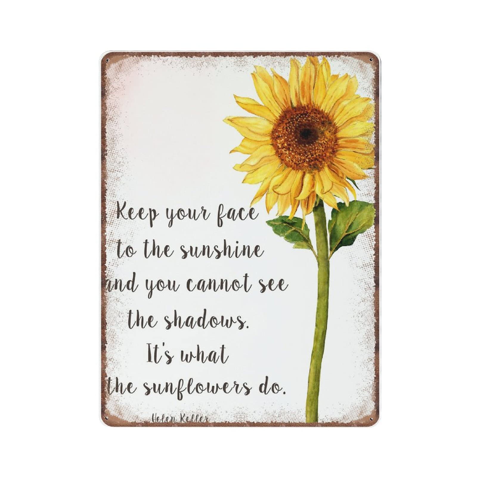 rayprint Sunflower Printable Helen Keller Quote Retro Tin Signs for Street Garage Cafe Bar Farm Wall Bathroom Decoration Metal Tin Sign, 30X40cm