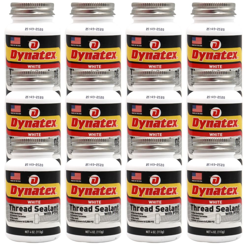 Dynatex Thread Sealant with PTFE 4 oz Bottle - Non-Toxic, Non-Drying, Leak-Proof Seal, No Lead/Graphite, Ideal for Pipe Fittings (12-Pack)