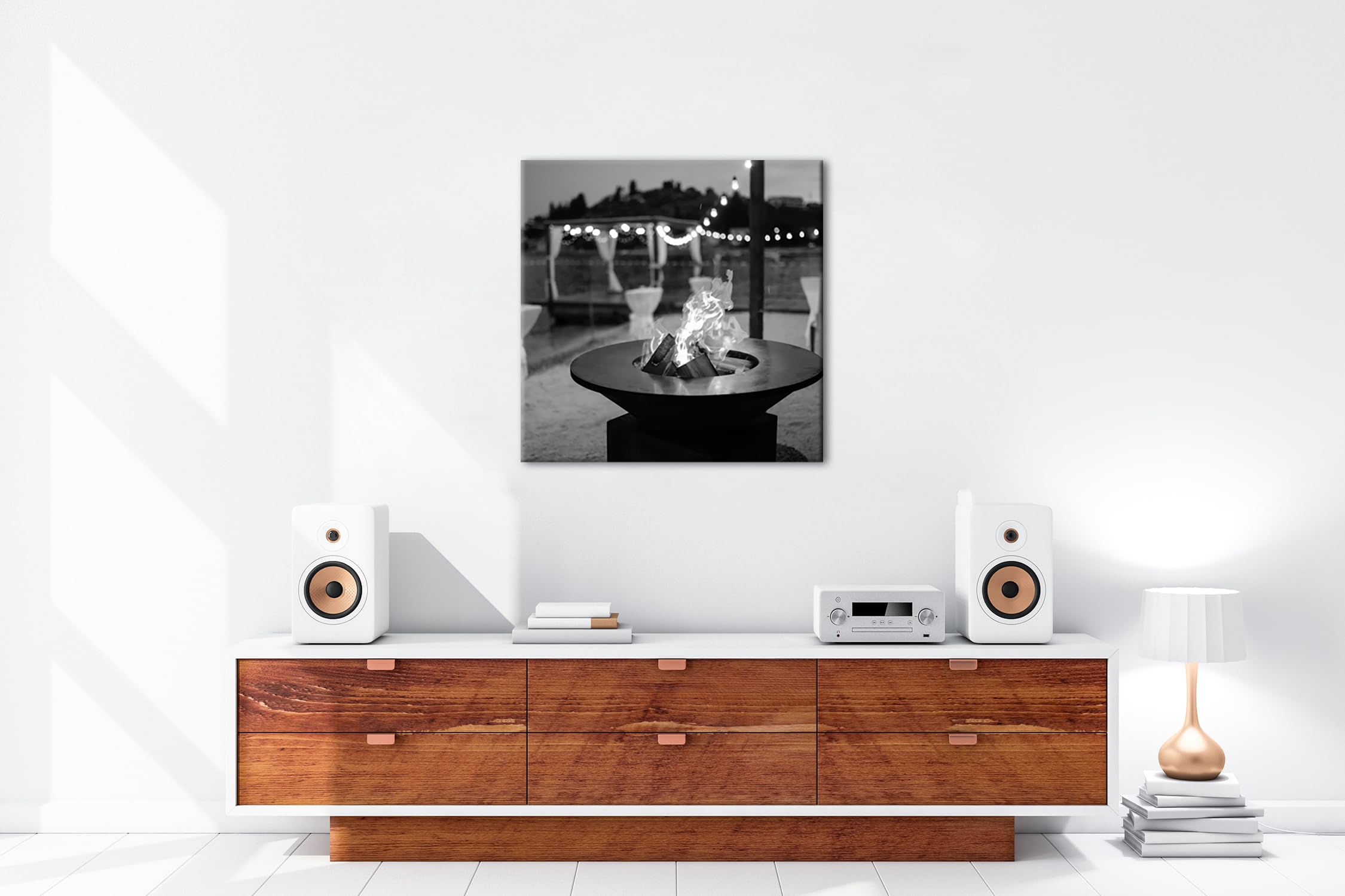 deyoli Spiaggia atmosfera serale, illuminazione romantica, formato: 70 x 70 cm, effetto: bianco e nero, stampa digitale di alta qualità