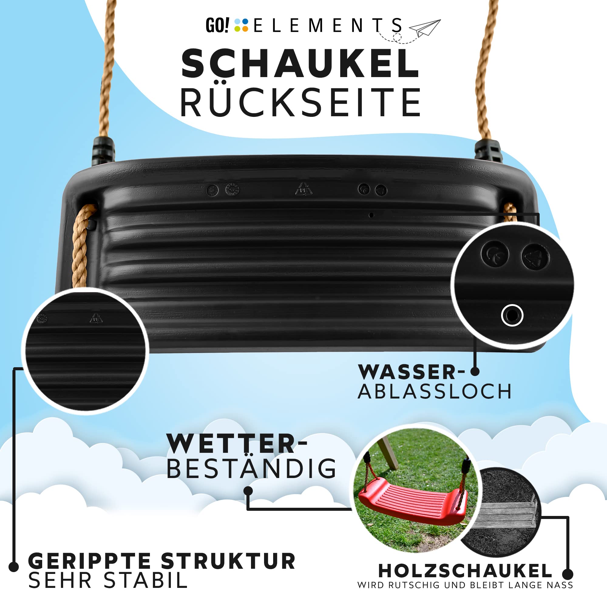 Schaukel Garten | Kinderschaukel Outdoor Indoor | Höhenverstellbar & rutschfest| Schaukelsitz - Schaukelbrett - Brettschaukel für Kinder zum Schaukeln - 5