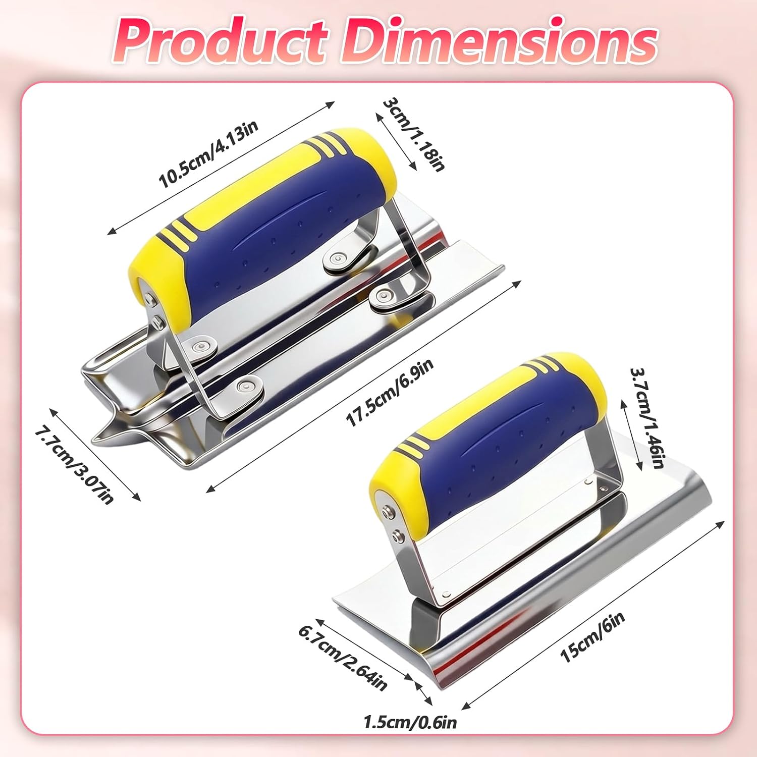 Concrete Tools Set 3pcs Stainless Steel Flat Finishing Trowel (11"x 4"), Edger (6"x 3", 1/2"R), Groover (7"x 3", 1/2"W, 1/2"D) for Stucco Cement Masonry Construction