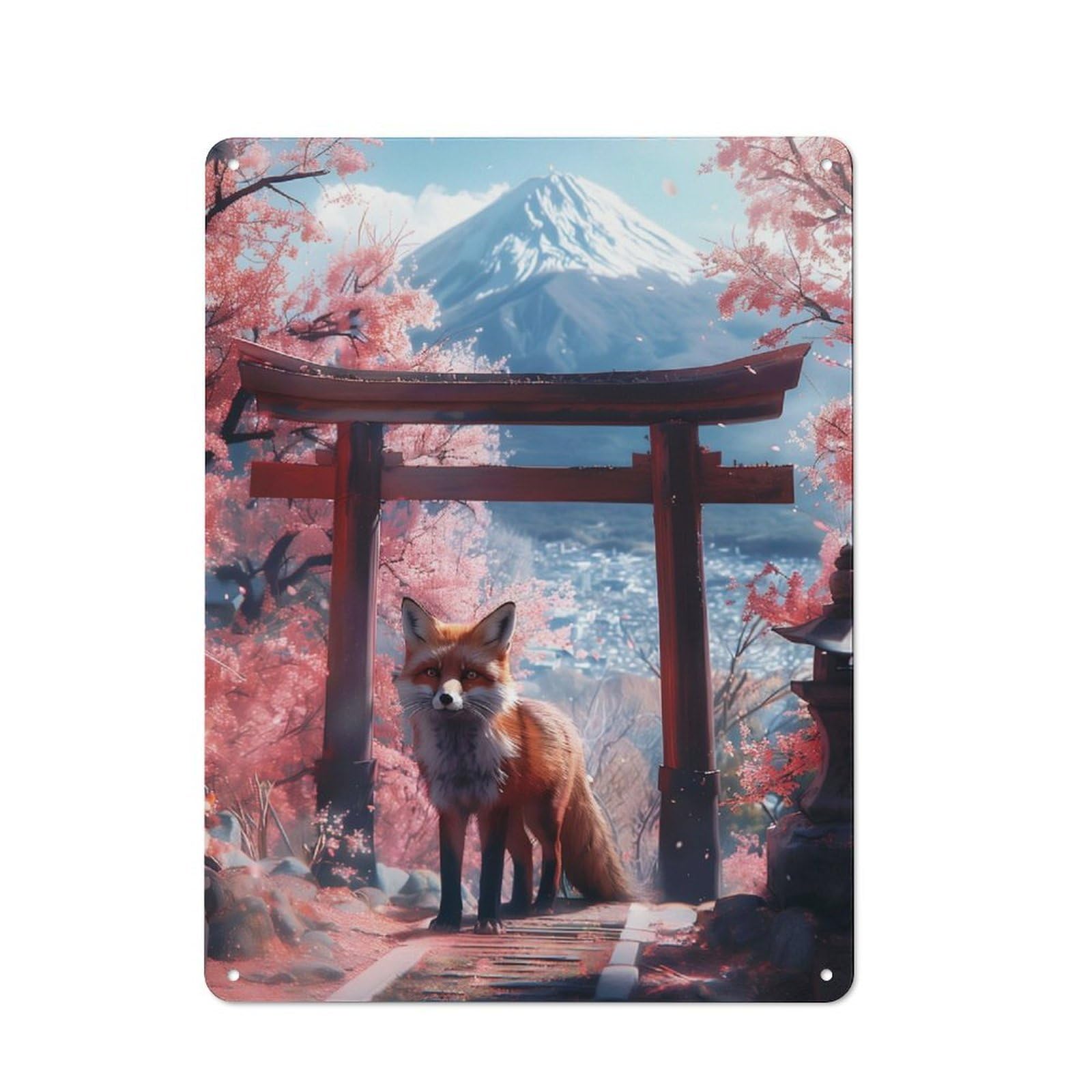 Junmoney Fox At Torii Gate 40X30cm Retro Tin Wall Plaque With For Pub Or Café, A Winter Wall Decor Update For Café Interior Fans