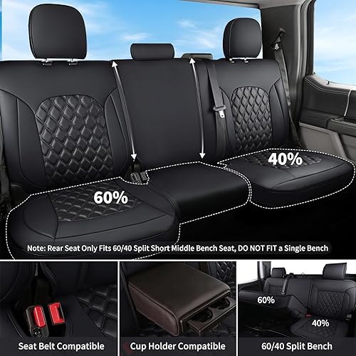 Miniatura 3 de Huidasource Fundas de asiento Dodge Ram, funda de asiento de cuero para camioneta delantera y trasera, apta para 2009-2018 1500, 2010-2023 25003500