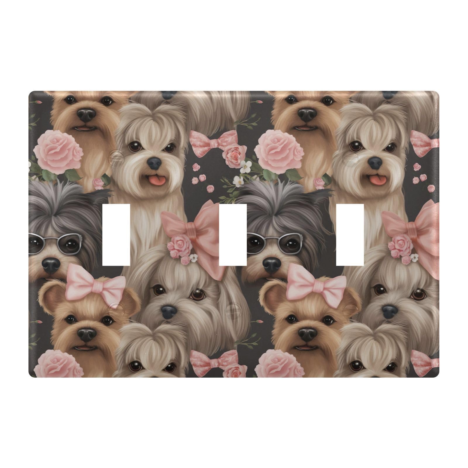 Light Switch Cover Cute Yorkshire Terrier Dog Wall Plates for Electrical Outlets 3 Gang 202b3285