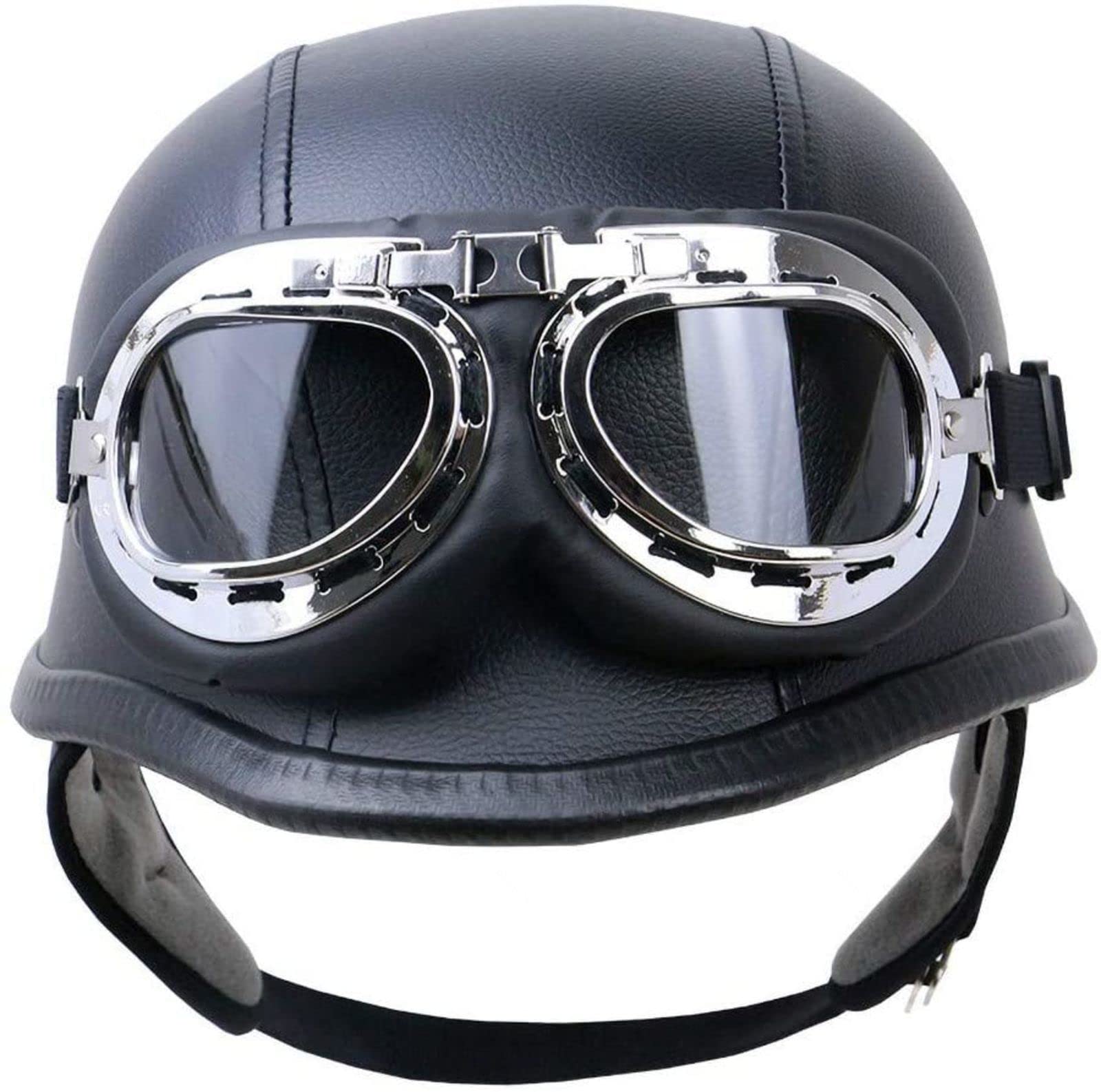 EBAYIN Casque Jet Demi-Casque De Moto, Casque Ouvert Casque Demi-Coque Style Allemand Demi-Casquette D'éTé Homme Femme Cruiser Chopper Scooter Cyclomoteur Casque Approuvé Dot ECE,A-XL=（61~62cm）