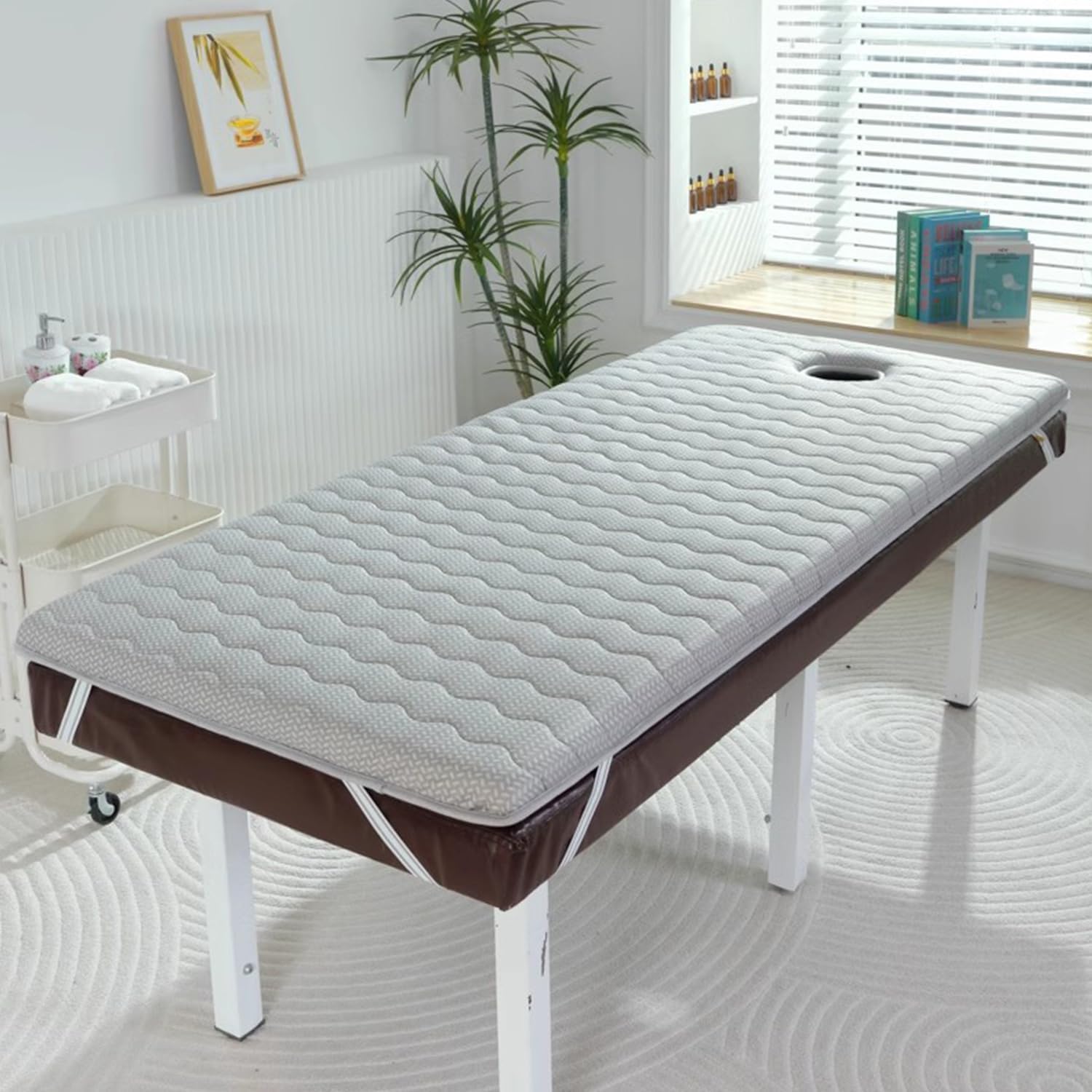 Grey,180 * 70cm(T), Memory Foam Mattress Topper with Hole for Massage Bed Thicken 4Cm Lash Bed Topper with Elastic Strap Soft Comfort Non-Slip Lash Bed Cushion for Beauty Salon Massage
