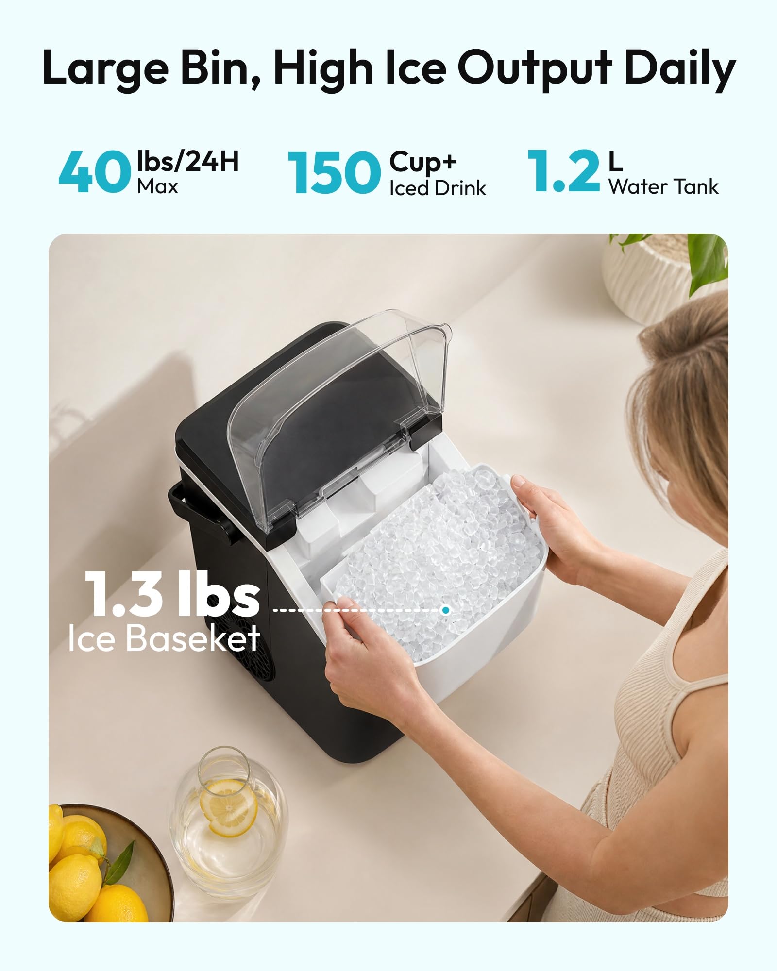Nugget Ice Maker Countertop, Silonn Chewable Pellet Ice Machine with Self-Cleaning Function, 36lbs/24H Portable Ice Makers for Home Kitchen Office, Black product image 24