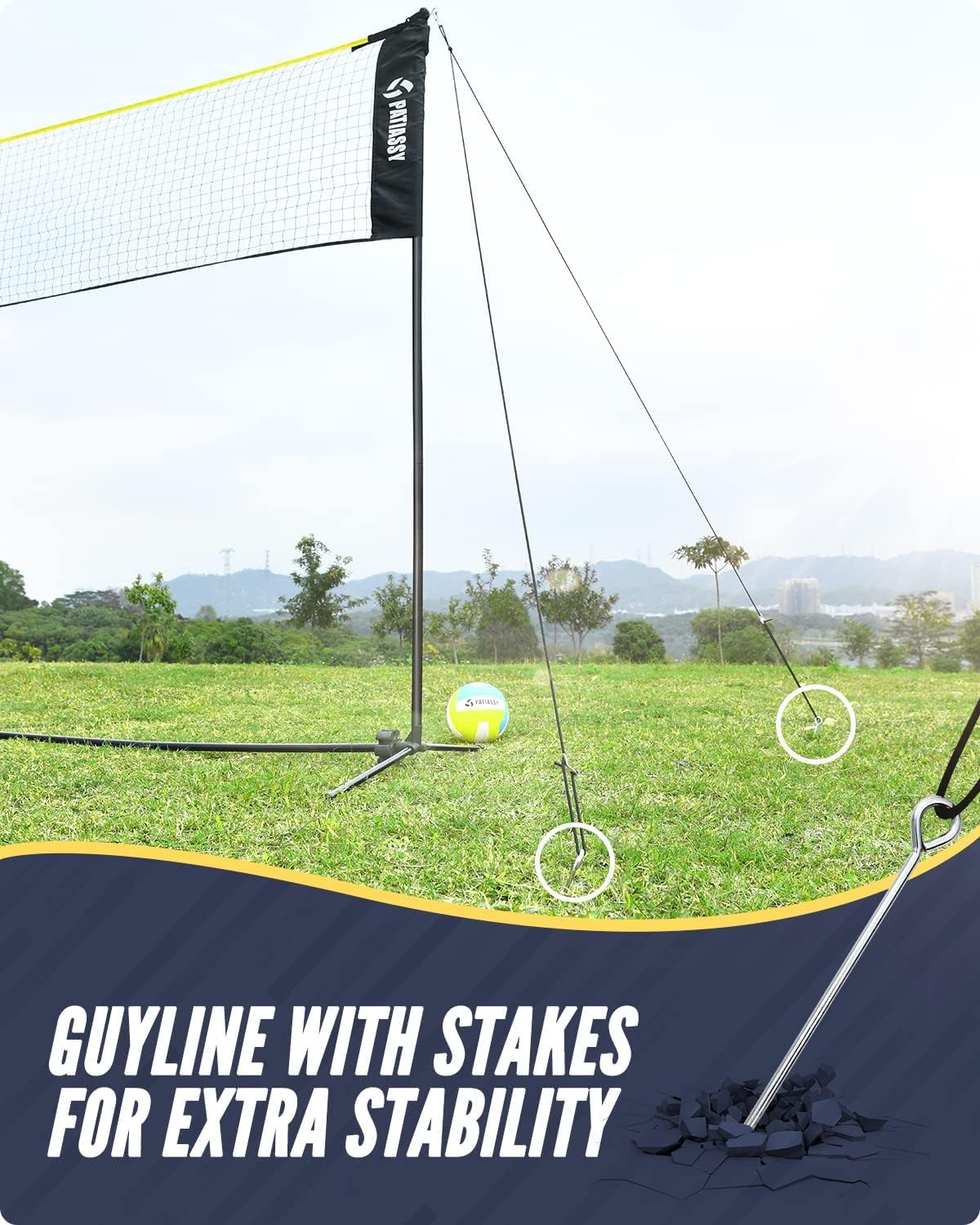 17ft Volleyballnetz Mit Stangen, Badminton Netz Set Mit 4 Badmintonschlägern 3 Gänsefederbälle 1 Volleyball Für Outdoor Höhenverstellbar