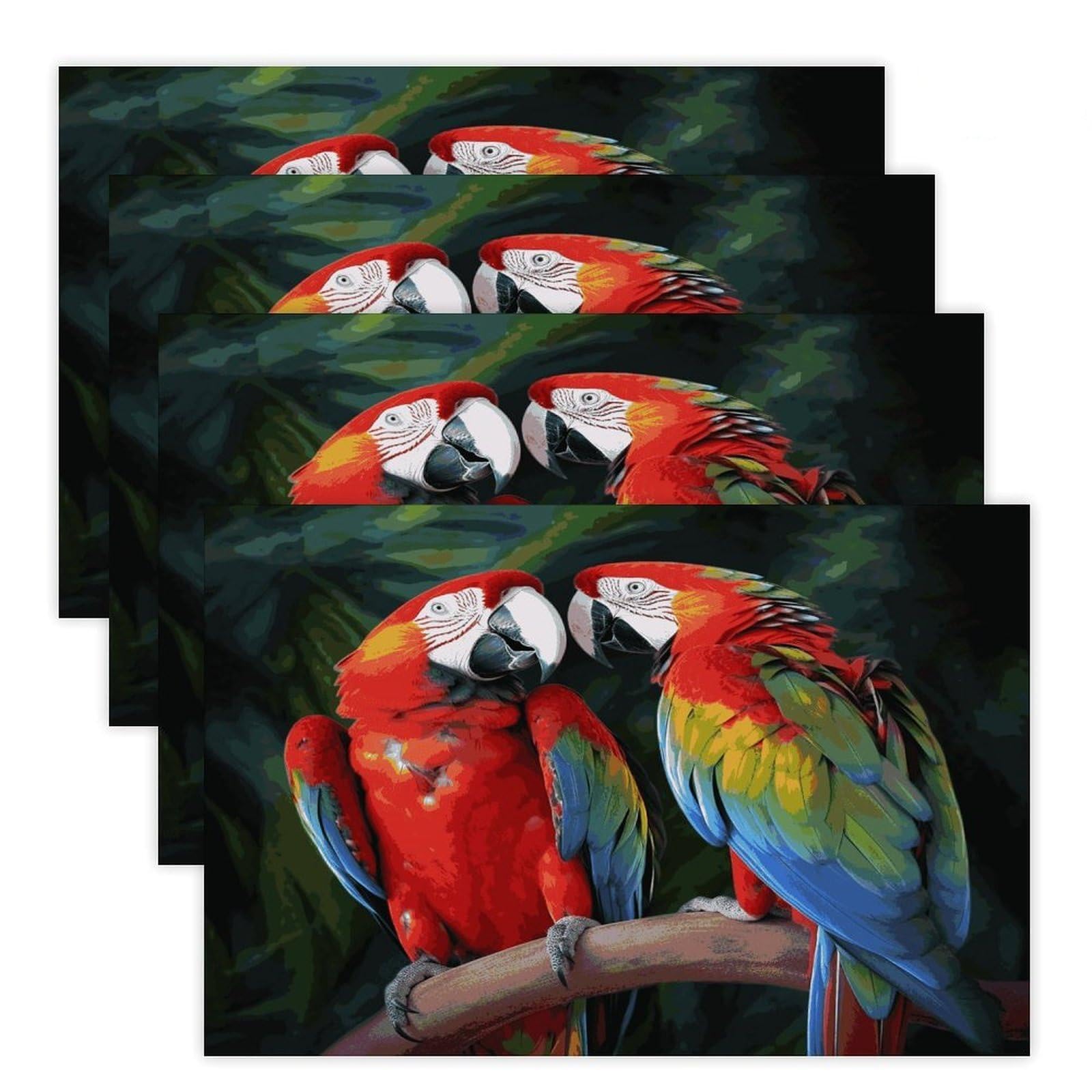 Two Colored Parrots Placemats Wipeable Heat Resistant Table Mats Washable Flax Place Mats Elegant Cloth Non-Slip Placemat for Kitchen Dinning Party Table Decor 12 * 18 in