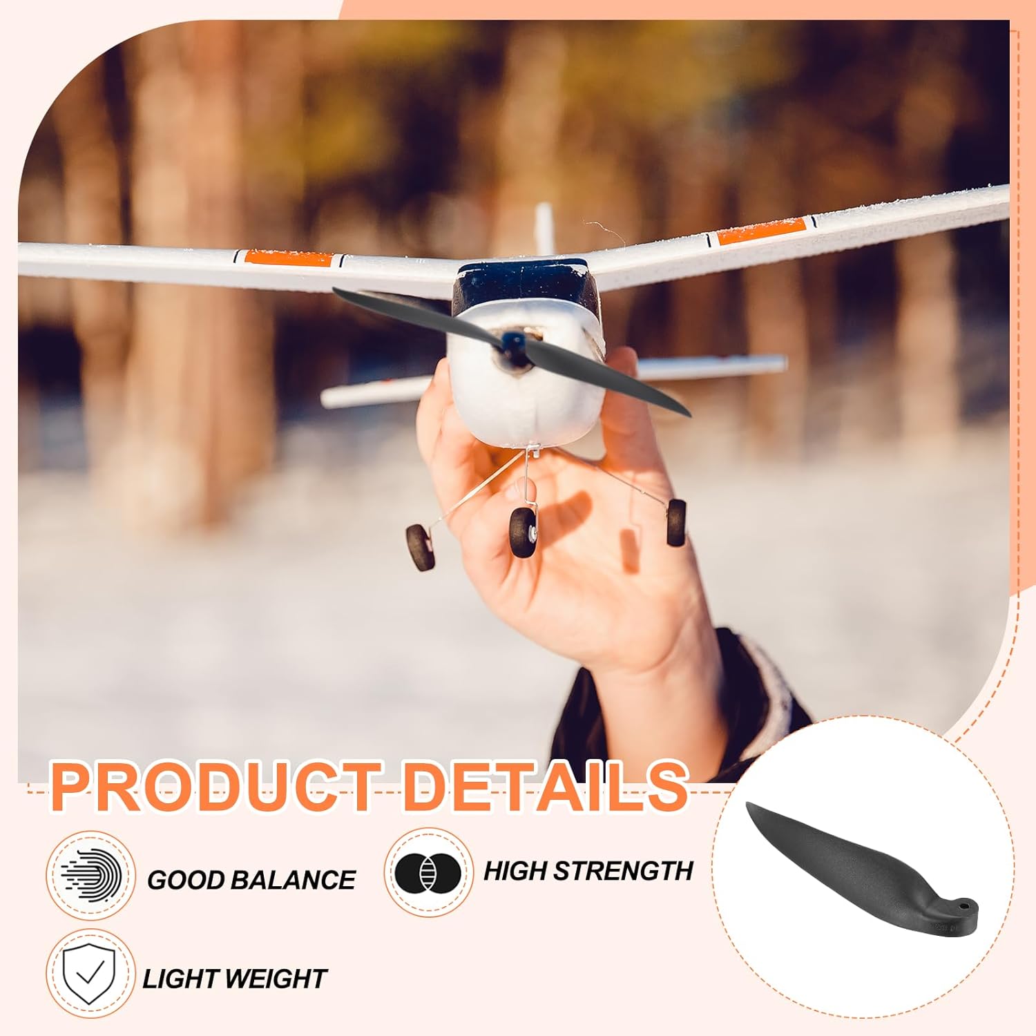 MECCANIXITY RC Glider Propeller Replacement Prop Blades, 8x6 Inch RC Folding Propeller Nylon Blades Parts for Spinner D28-D48mm Glider Airplane Prop Replacement(Black, 4 Pairs)