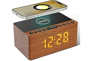 ANJANK Wooden Bluetooth Speaker Alarm Clock Radio with Wireless & USB Charging