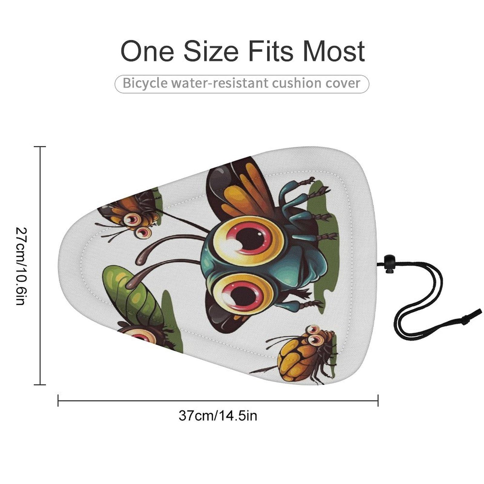 Cartoon Insect Bike Seat Cover Water-Repellent Exercise Bike Seat Cushion Bicycle Saddle Cover with Drawstring Rain Snow Dust Covers for City Mountain Road Biking