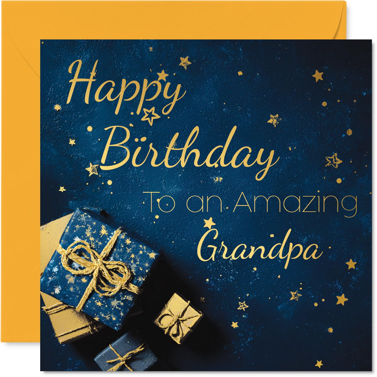 Gold Grandpa Birthday Card - Golden Gifts - Happy Birthday Card for Grandpa from Grandson Granddaughter, 145mm Golden Bday Greeting Cards