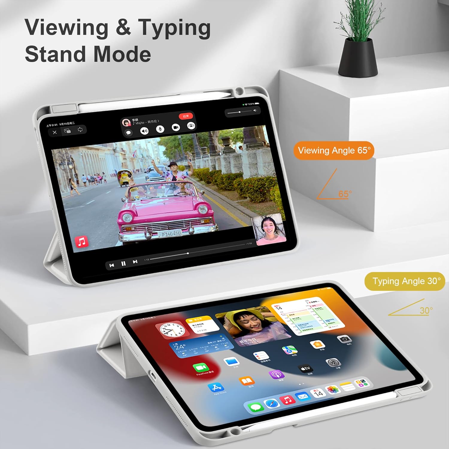 Batianda Hybrid Case for iPad Pro 13-inch 2025 M5 2024 M4 Chip [Built-in Apple Pencil Slot] Stylish Design Trifold Stand Premium Cover with Clear Back Shell TPU Bumper Auto Wake/Sleep, Grey - Image 5