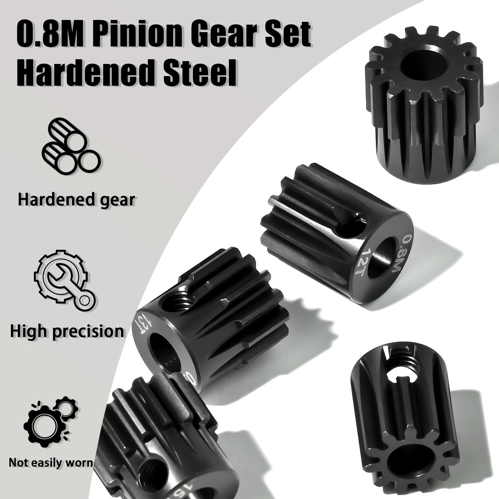 Set de 5 pignons moteur 0.6M en acier trempé 5mm 11T 12T 13T 14T 15T