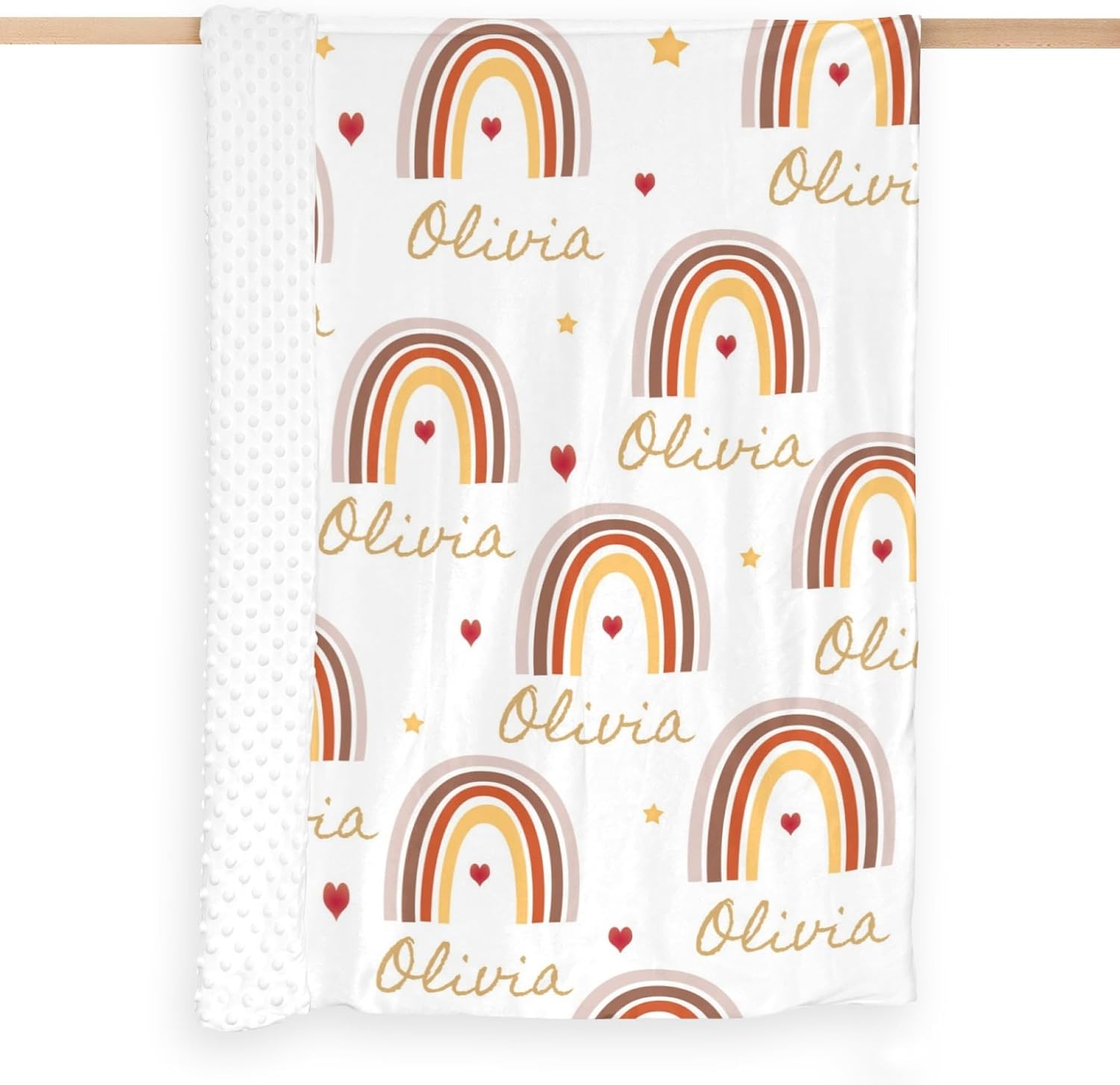 Custom Baby Blanket with Name Personalized Kids Blanket with Rainbow Pattern for Boys Girls Soft Comfy Swaddle Toddle Blanket Patterned Minky with Double Layer Dotted Backing 50 x 60 Inch