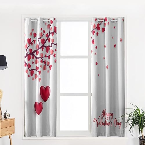 Miniatura 5 de Cortinas opacas para dormitorio, día de San Valentín, árbol de corazón, ojales, cortinas de tratamiento de ventana, aislamiento térmico, cortina de