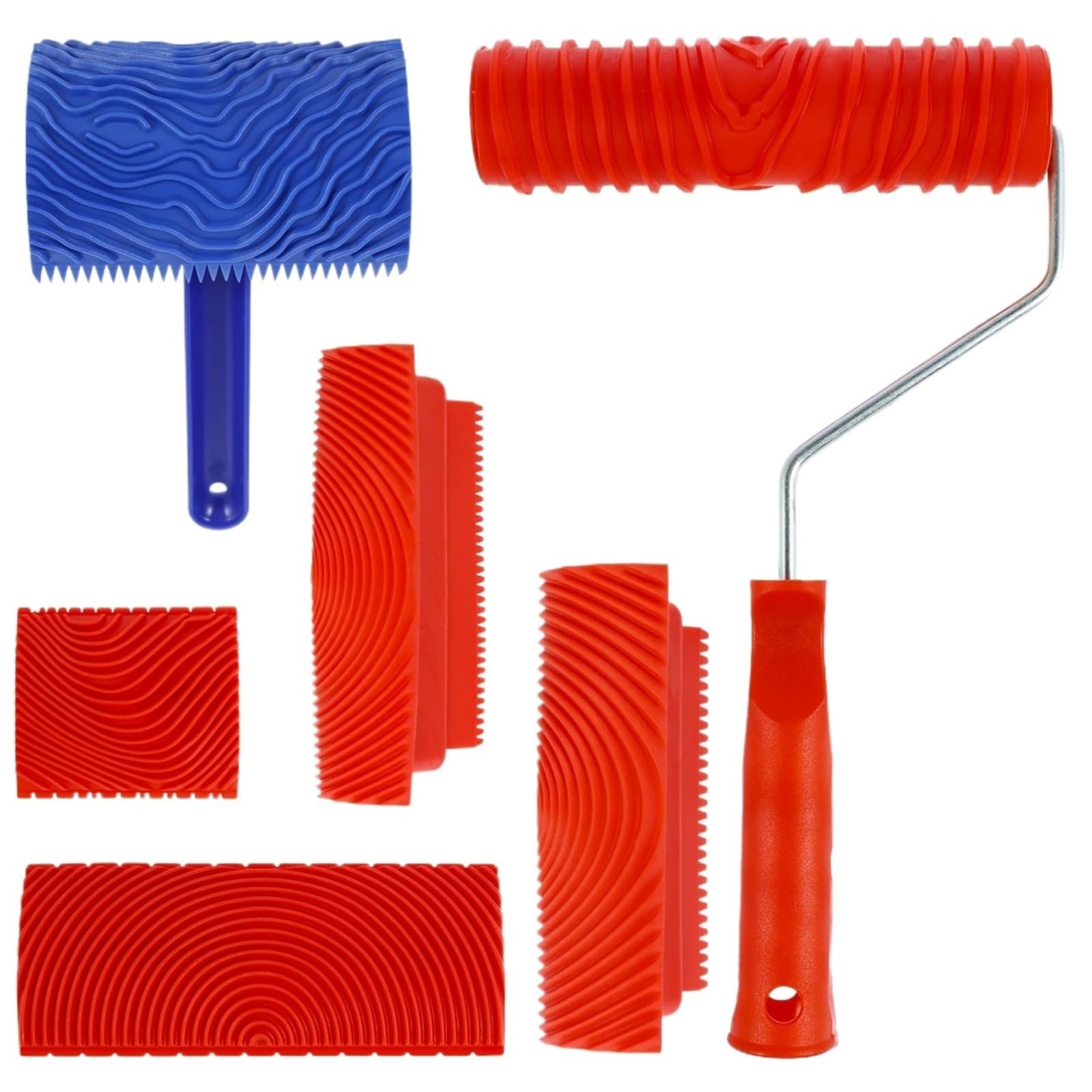 Wood Grain Tool for Painting 2set Wood Graining Tool Grain Patterns Paint Set Rubber Painting Roller with Handle for Wall(6PCS)