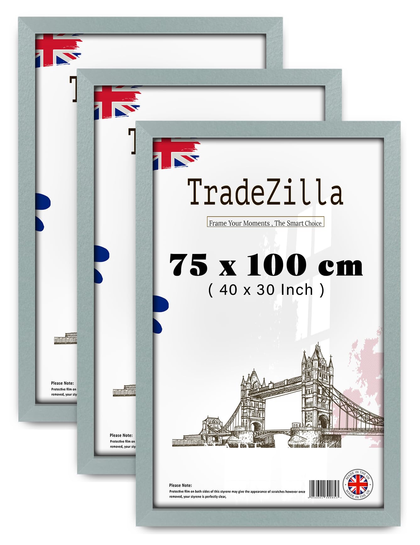TradeZilla pack of 3 Wood Finish Poster Frame (75 x 100 CM) Perfect for Room Interior, Wall Décor, Sturdy MDF Frame with Elegant Design, Ideal for Home & Office Use [ Silver ]