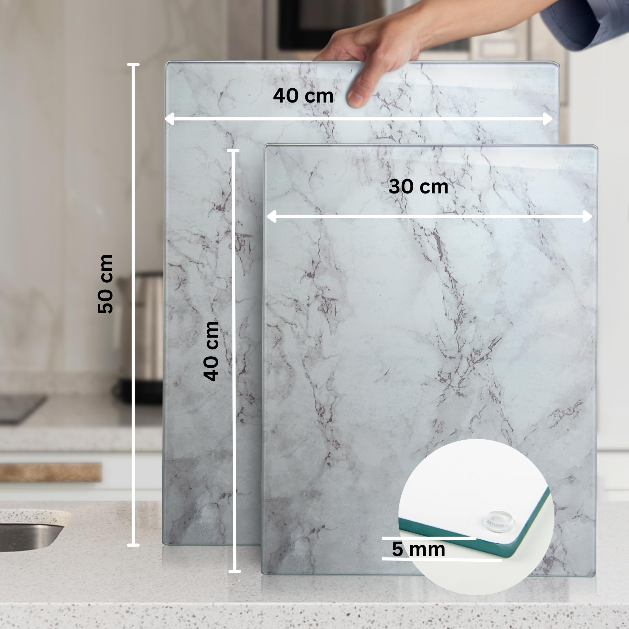 Kitchenville Glass Chopping Board 50x40cm : Tempered Glass Worktop Savers for Kitchens Durable, Scratch-Resistant, Heat-Proof - Image 4