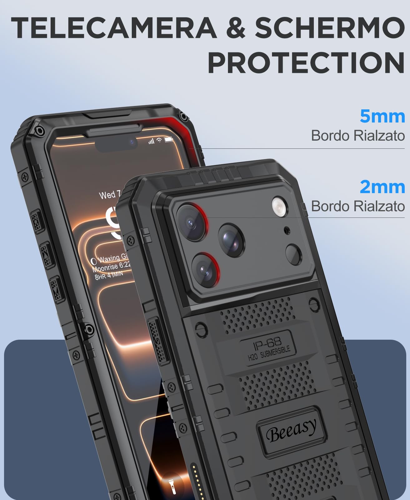 Beeasy Cover per iPhone 17 Pro Max IP68 Impermeabile Custodia Militare Antiurto Resistente 360° Metallo Armor Protezione Schermo Integrata Rugged Robusta Indistruttibile Subacquea Antipolvere Nero