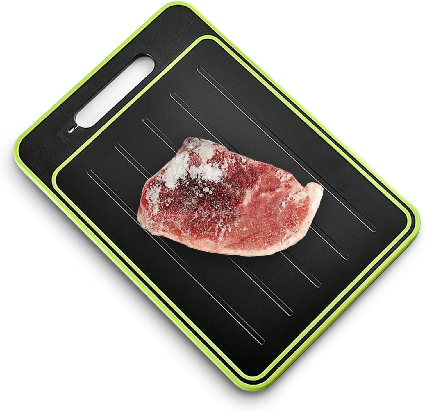 2 in 1 Defrosting Tray, Defrost Cutting Board with Knife Sharpener, Thawing Tray for Frozen Meat, Double Sided Cutting Board with Knife Sharpener