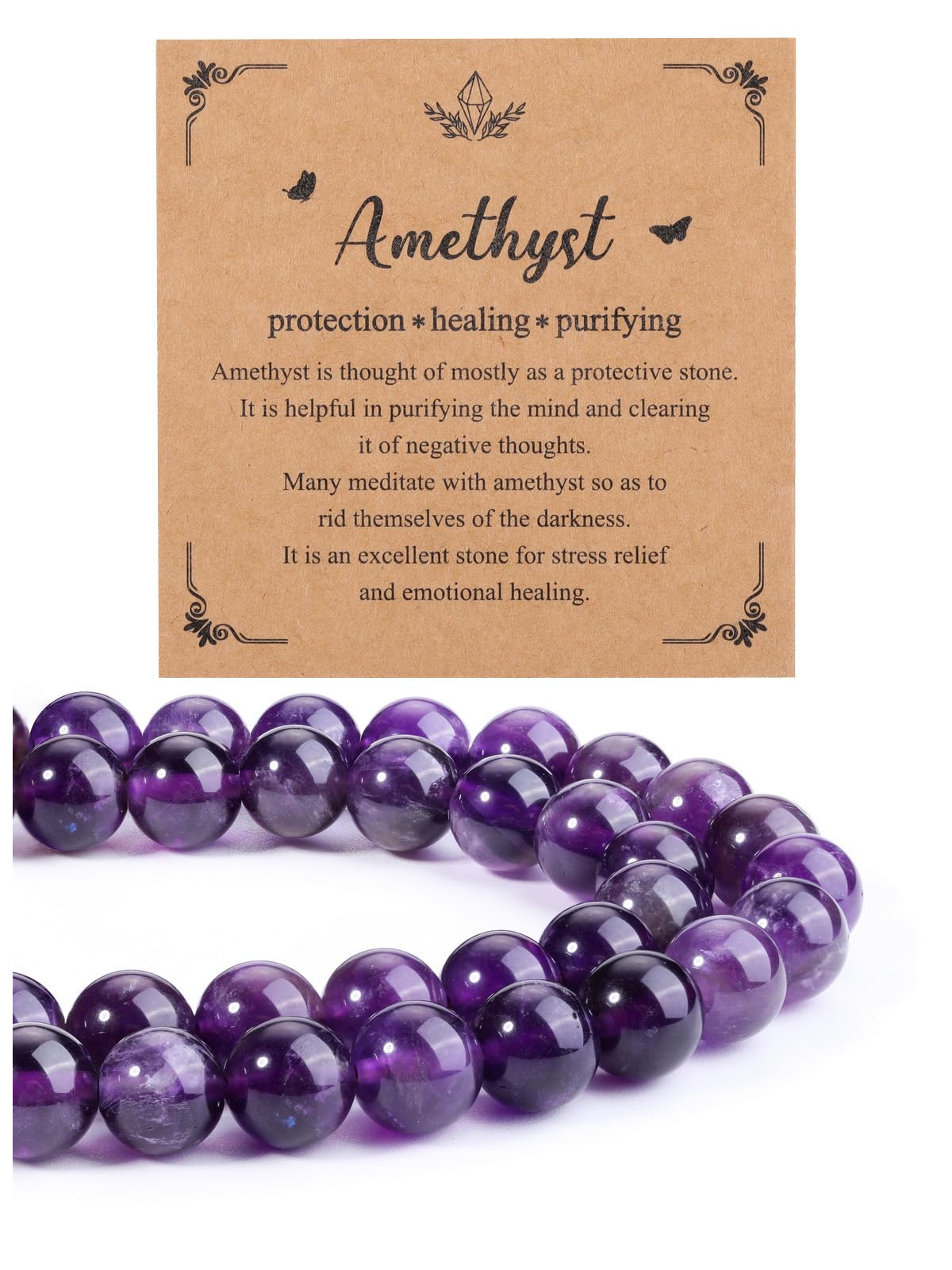 CrystalTears 8mm Amethyst Crystal Beads 96pcs Round Purple Healing Stone for Jewellery Making Bracelet, Necklace, Earrings
