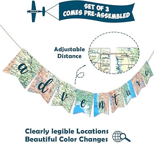 Miniatura 4 de Yaaaaasss! Cartel de «Let the Adventure Begin» Banner de mapa de aventura que espera un buen viaje para cumpleaños, baby shower, graduación,