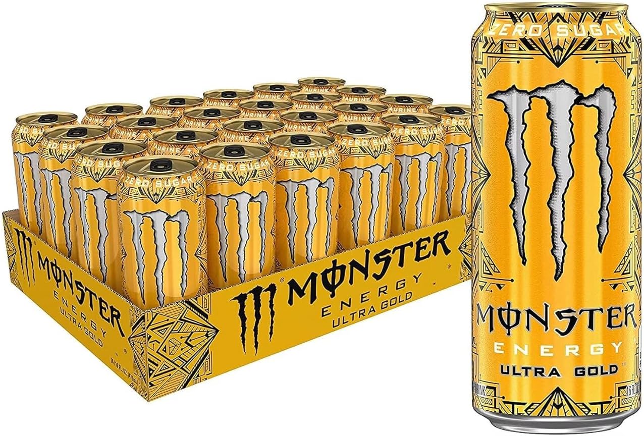 Monsters Energy Drink Ultra Gold, Zero Sugar Energy Drink, Each 500ml X Pack of 6 Cans (From UK)