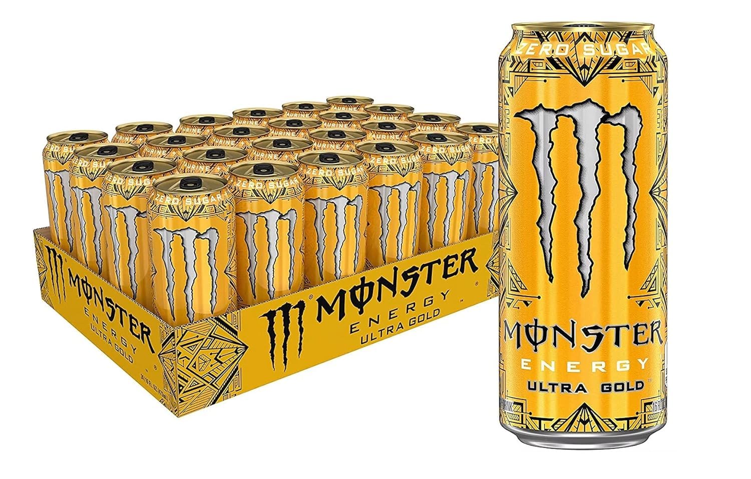 Monsters Energy Drink Ultra Gold, Zero Sugar Energy Drink, Each 500ml X Pack of 6 Cans (From UK)
