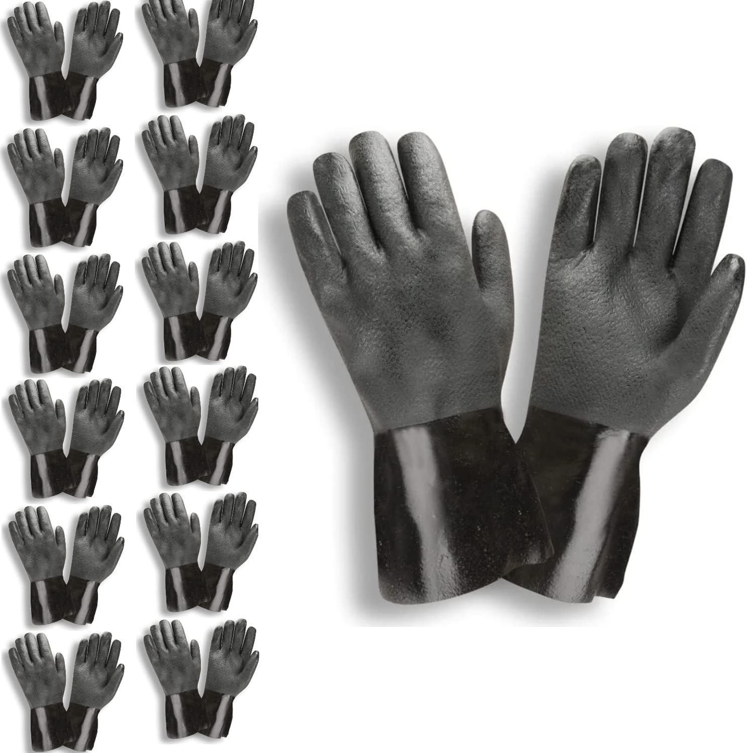 Cordova 5112SI Black Double Dipped Gloves, Sandpaper Grip, Interlock Lined, 12Inch, Large, 12