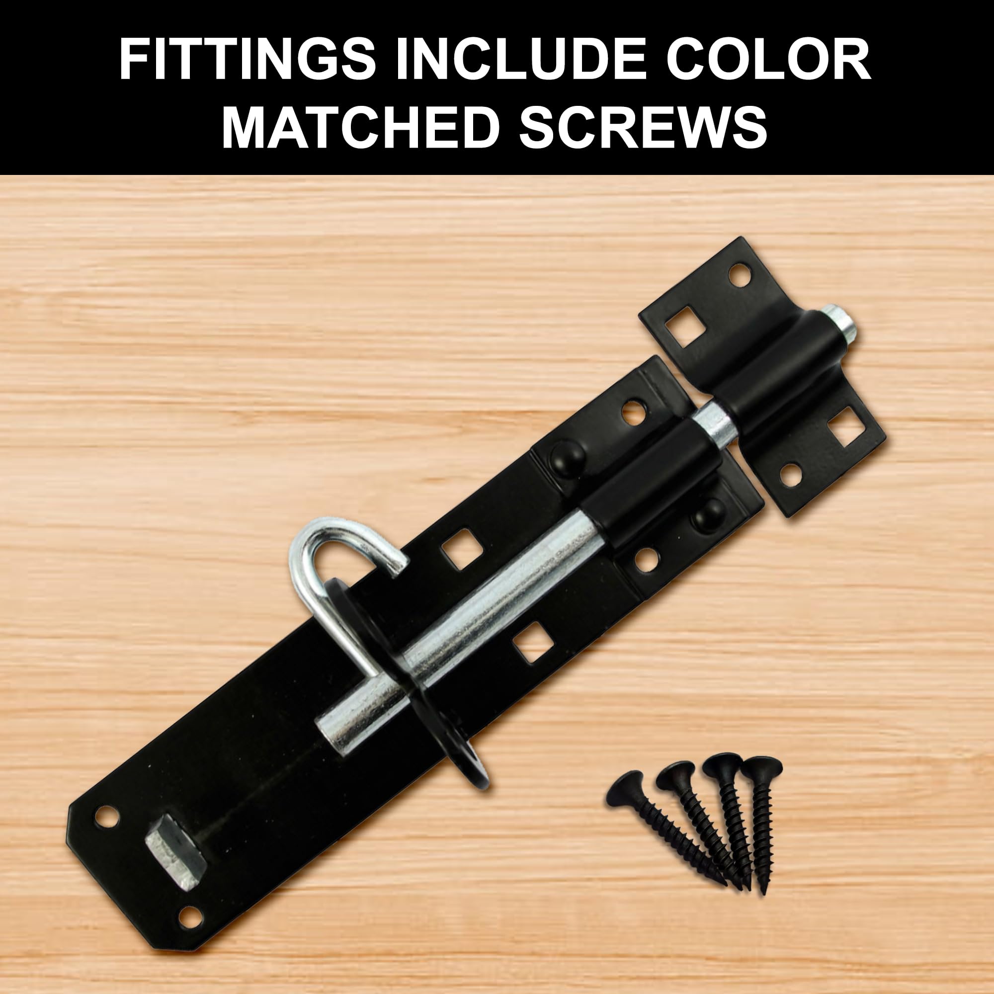 Primes DIY 2 Pieces 200mm (8”) Brenton Gate Bolt Door Lock, Sliding Padbolt with Black Oxide Plated Galvanised Finish - Image 4