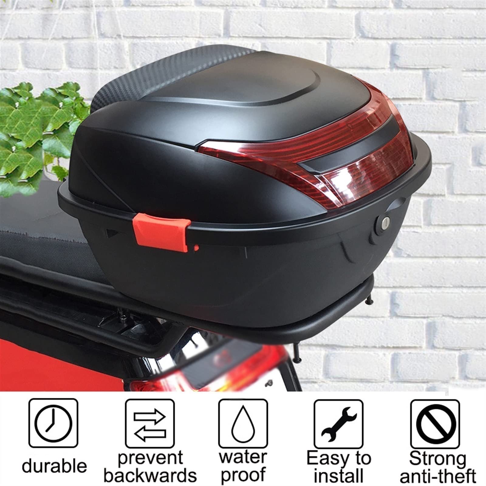 Helmet Motorcycle Top Box,with Mounting Hardware, Multi-Function Motorcycle Tour Tail Box,Can Store Helmets,with Reflectors,for Scooter/Motorcycle/Bicycle (Color : Matte Black) : Automotive
