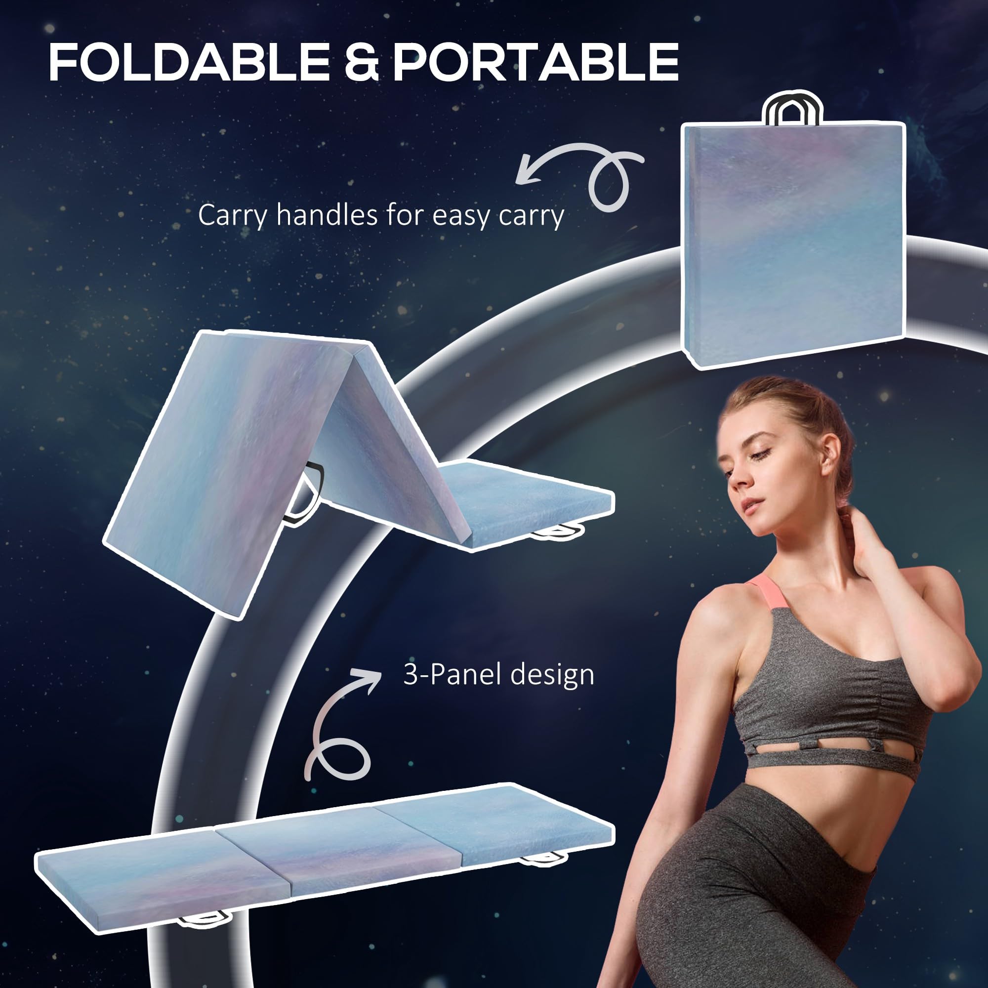 HOMCOM Gymnastikmatte Faltbare Gymnastikmatte Dicker 180x60x5 cm mit Griff Yogamatte Sportmatte Fitness Pilates Matte Kunstbelag