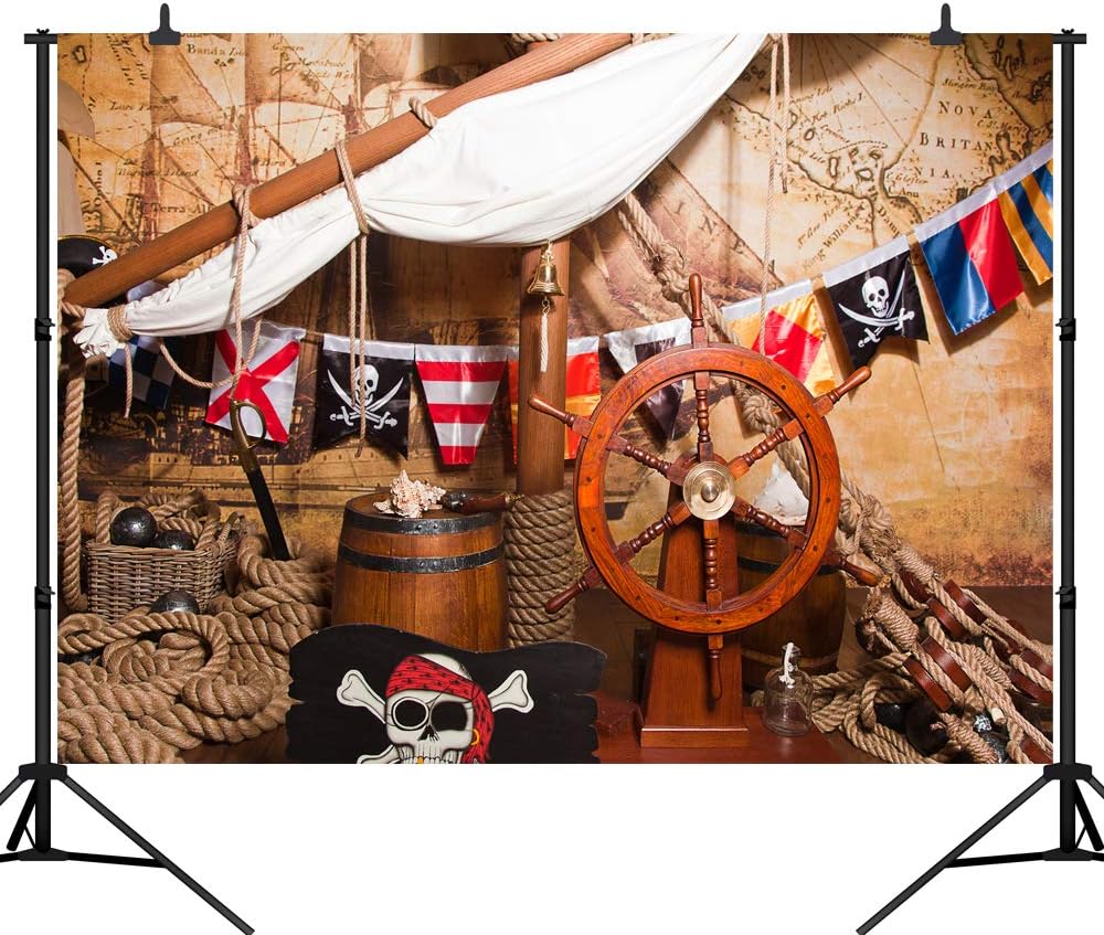 CapiSco 7X5FT Pirate ShipTheme Party Backdrop Birthday Background Pirate Ship Background for Newborn Children Boys Portrait 1st Birthday Party Decor Props Photo Studio Vinyl Backdrop SCO10
