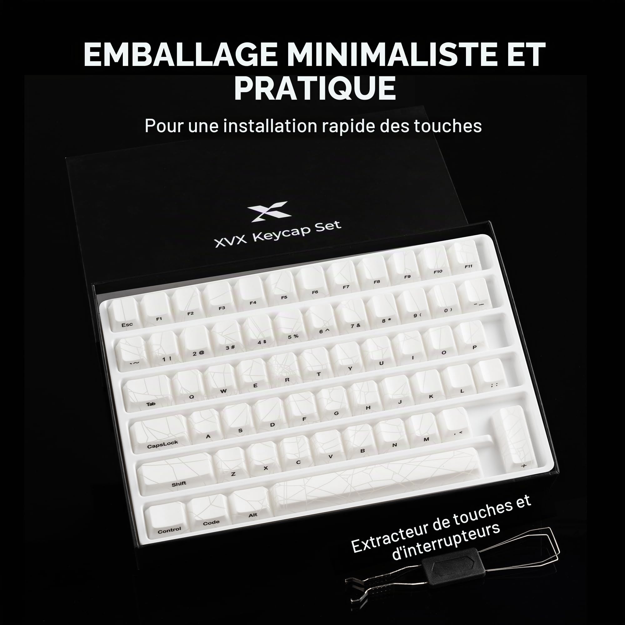 HITIME XVX Shine Through Keycaps w/IMD Tech, Custom Spider Web Keycaps 60 75 100%, Touches Blanches rétroéclairées, Profil OEM côté imprimé pour claviers