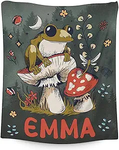 Mercuryelf Custom Mushroom Throw Blanket - Soft, Fuzzy & Warm - 50x60 Inches Flannel Blankets for Living Room, Sofa - Vintage Mushrooms Frog Throws Gift for Teens