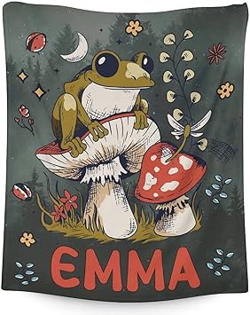 Mercuryelf Custom Mushroom Throw Blanket - Soft, Fuzzy & Warm - 50x60 Inches Flannel Blankets for Living Room, Sofa - Vintage Mushrooms Frog Throws Gift for Teens