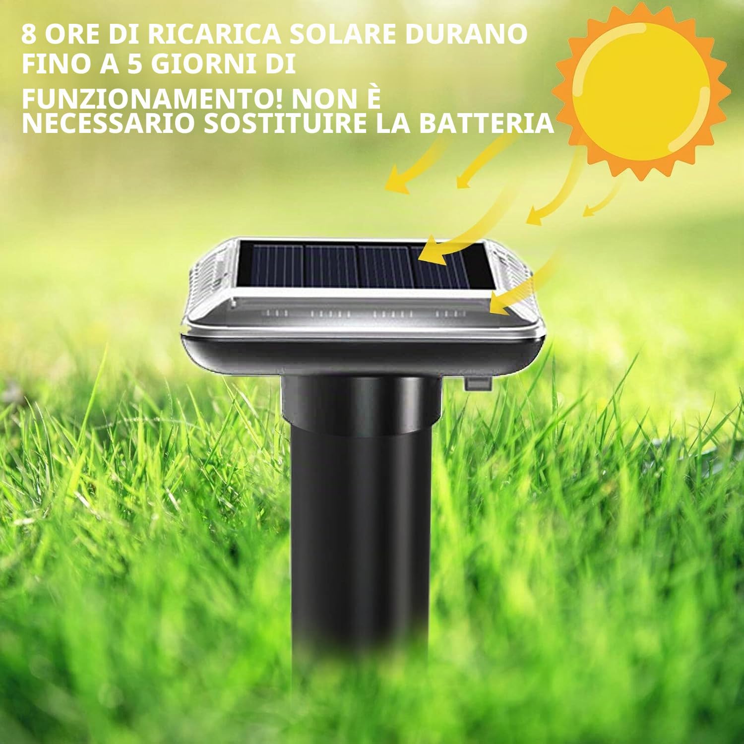 BAIFULAI 8 pezzi spaventapasseri solari, spaventappi, spaventaparvicole a ultrasuoni, IP66, impermeabile, per talpe, gopher serpenti, arvicole e altri parassiti (nero)
