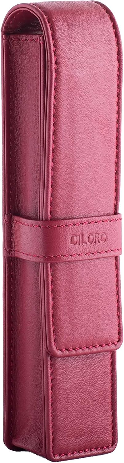 DiLoro Leather Single Pen Case Pencil Pouch Holder for One Fountain Ballpoint Rollerball Pen and Pencil (Red)