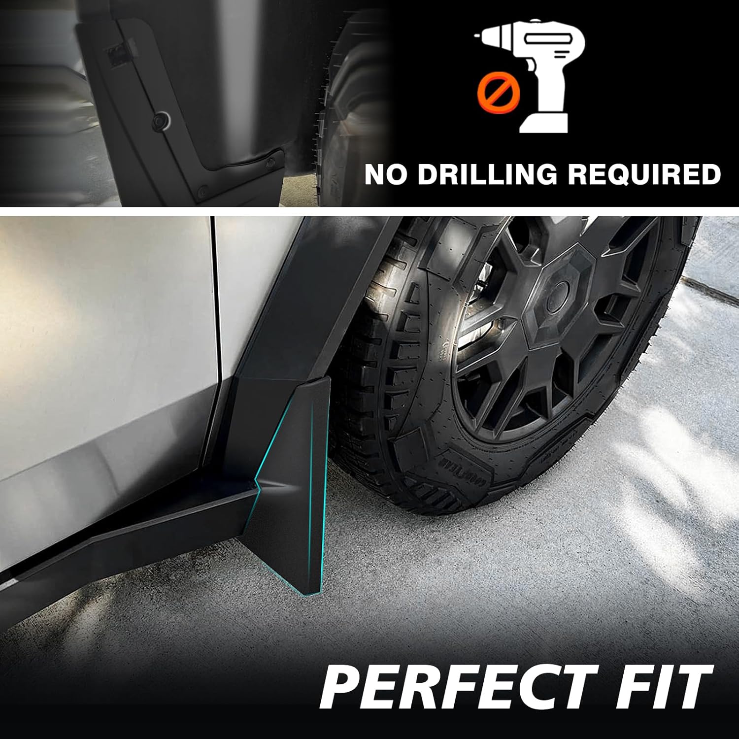 BestEvMod Upgrade Mud Flaps Splash Guards Compatible with Tesla Cybertruck 2026 2025 2024 Splash Fender OEM Style ABS Winter Sediment Dirt Protection Set of 4 No Need to Drill Full Cover