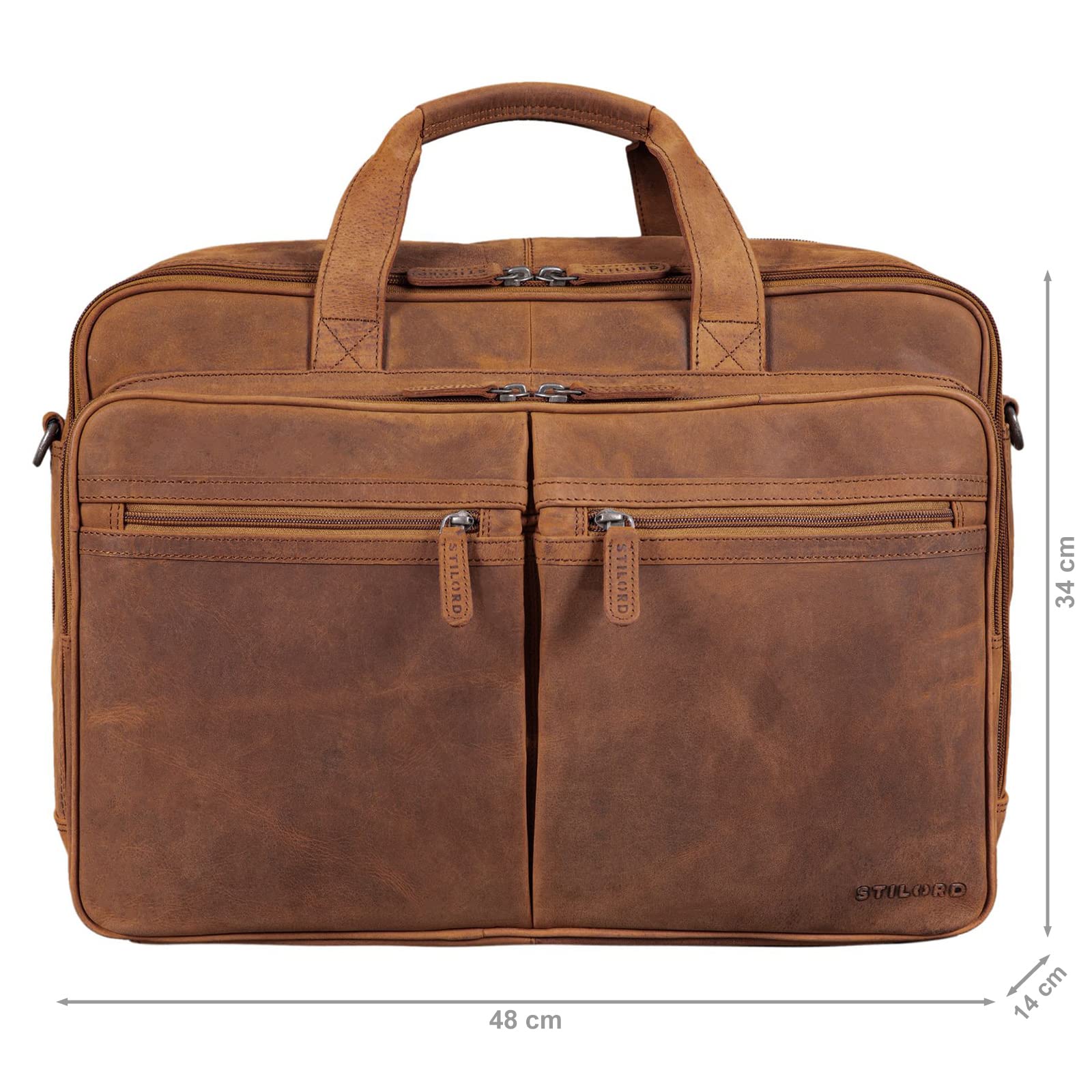 STILORD Gigantus Sacoche Cuir Homme XXL Serviette en Cuir Sac d'enseignant Sac d'affaire Sac bandoulière Homme Sac Professeur Femme Couleur:Noir