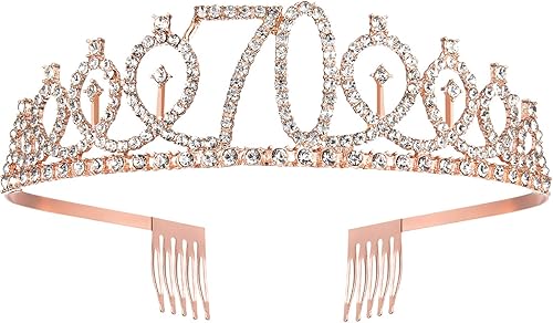 Miniatura 3 de Banda y tiara de cumpleaños número 70 para mujer, banda de cumpleaños de oro rosa, corona de cumpleaños 70 y fabulosa banda y tiara para mujer,
