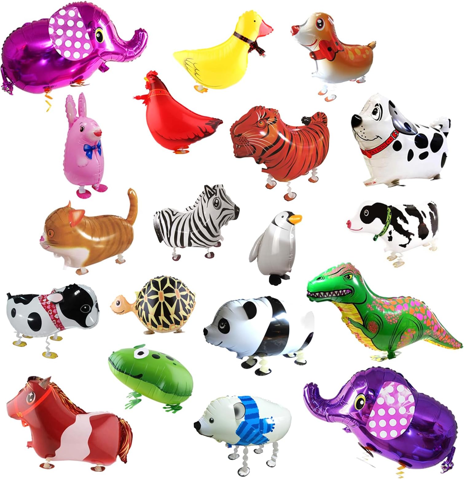 RETON 20Pcs Set Walking Animals Balloons Pets, Air Walker Balloons, Mylar Foil Helium Aluminum Balloon Kit for Kids Birthday Party Baby Shower Decor Children Gift