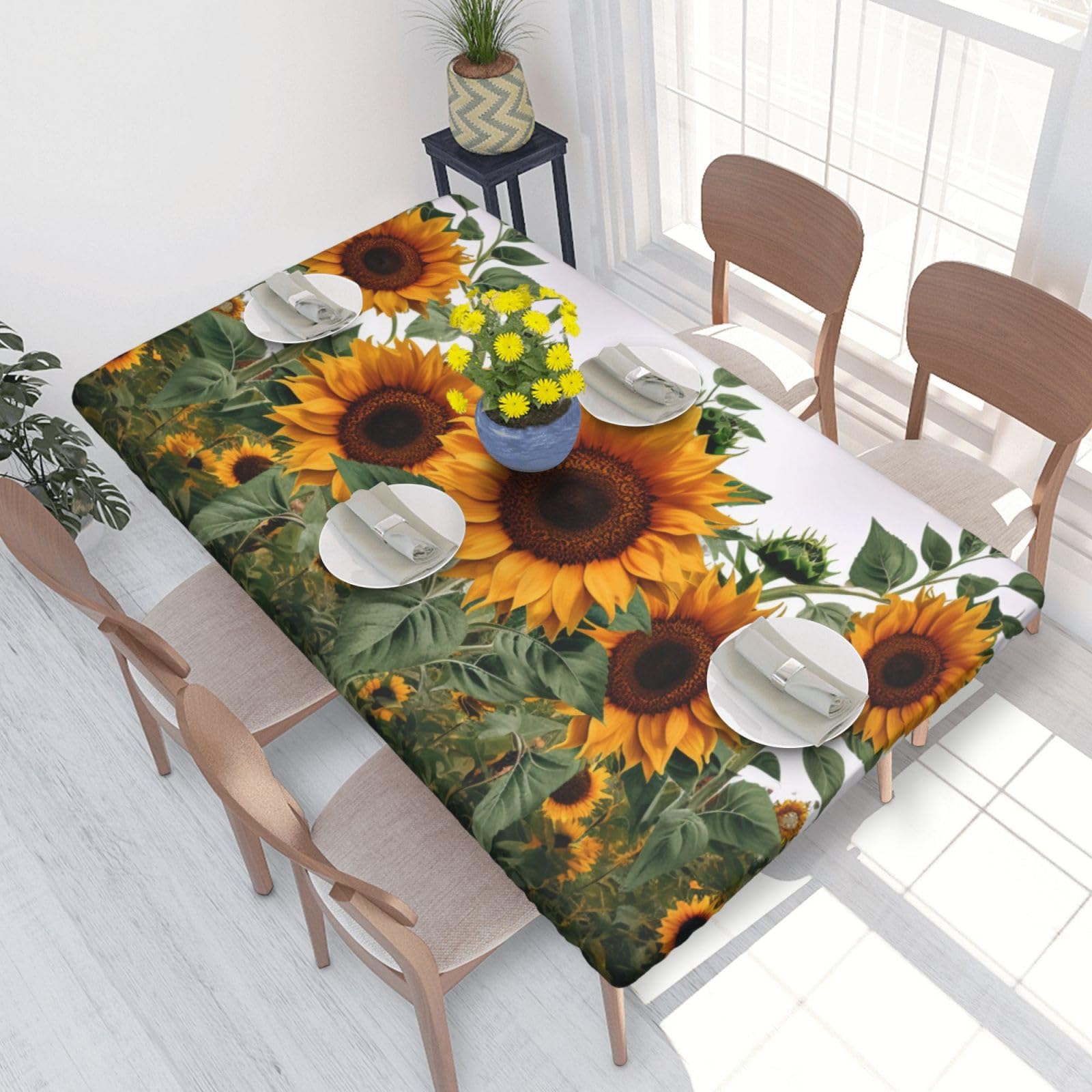 WPKJU Sunflowers Printed Tablecloths 4ft Rectangular Table Covers Washable Polyester Decorative Table Cloth for Dining Table Picnic Wedding