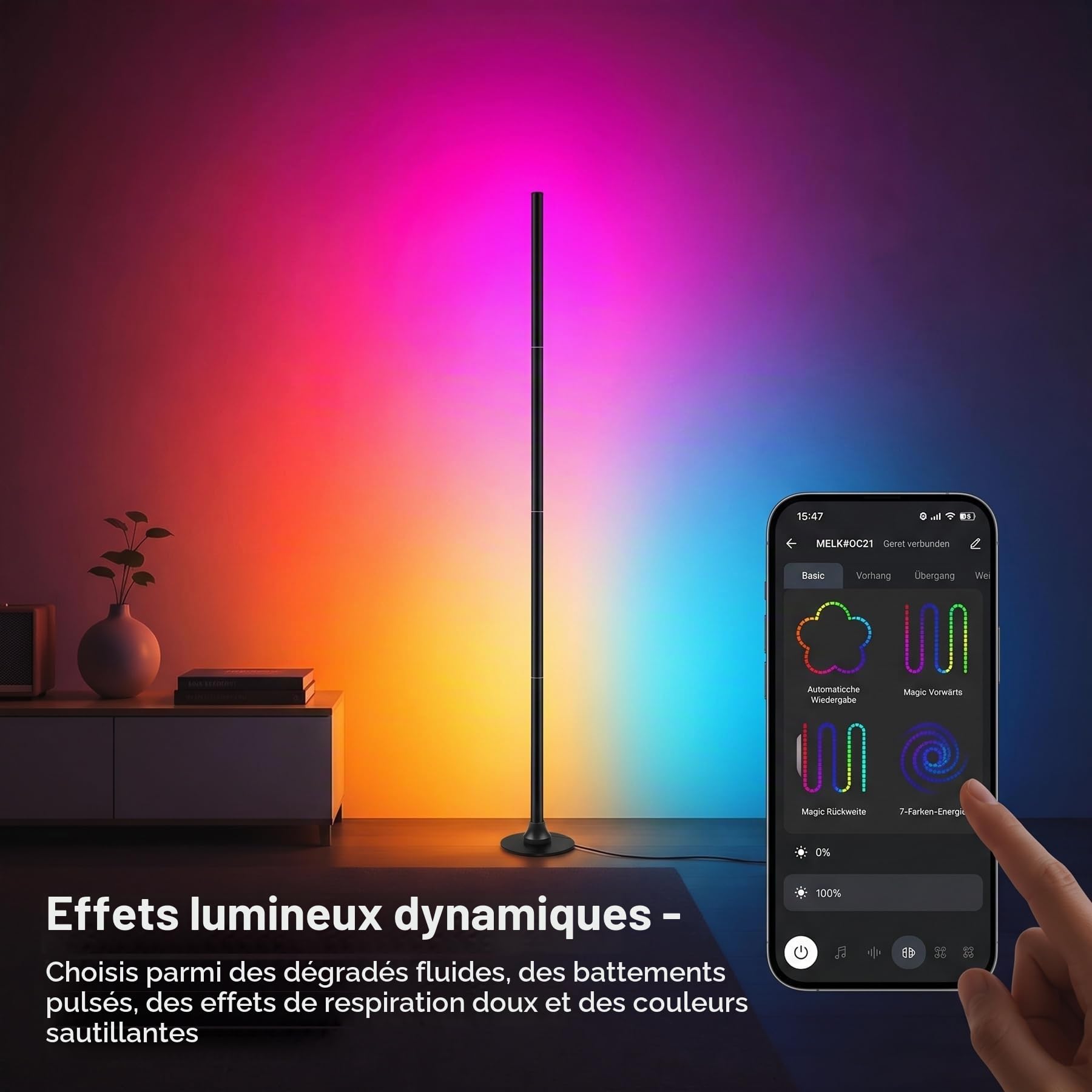 Lampadaire LED, lampe d'angle LED de 160 cm avec application et télécommande, synchronisation musicale, lampe intelligente 16 millions de couleurs pour salon, chambre et gaming-(Lot de 2)