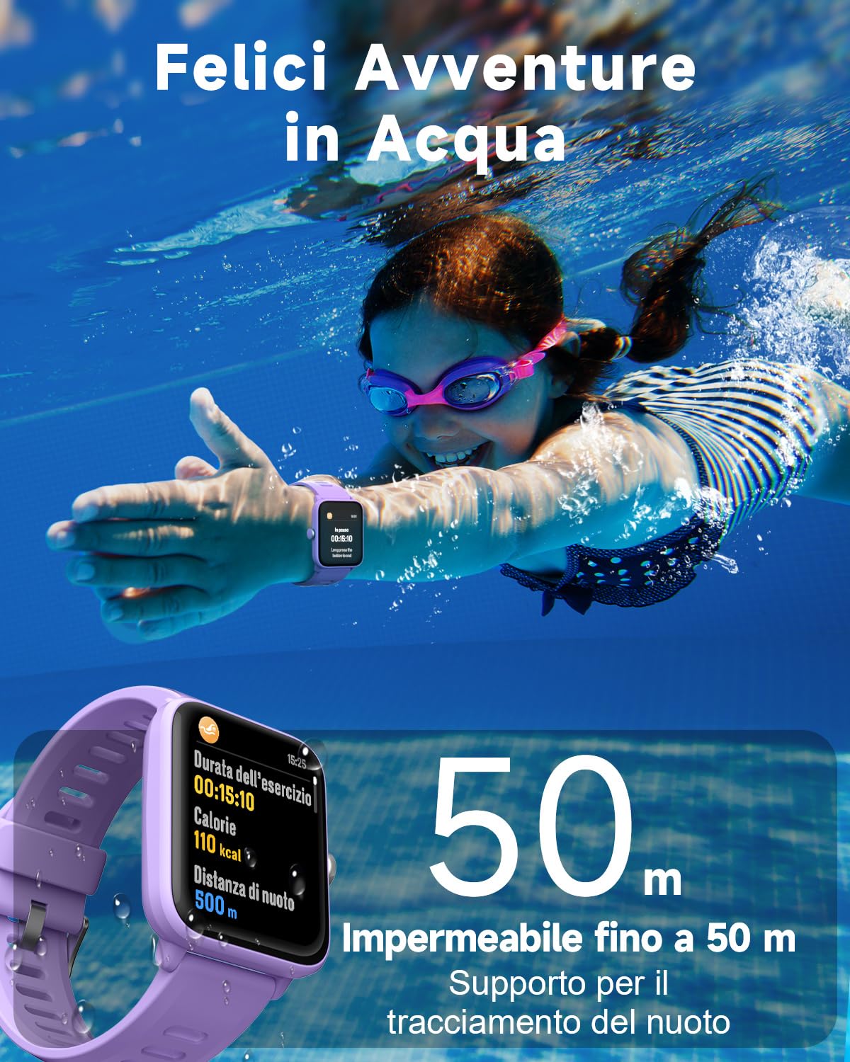 BIGGERFIVE Fitness Tracker Orologio Bambina da 3 a 14 Anni, smartwatch con Contapassi, Frequenza Cardiaca, Resistente all'Acqua Fino a 5 ATM, Monitor del Sonno, Sveglia, Giochi Puzzle
