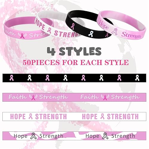Miniatura 2 de Sinmoe 200 pulseras de concientización sobre el cáncer de mama, pulseras de silicona con cinta rosa, accesorios para el cáncer de mama, pulseras de