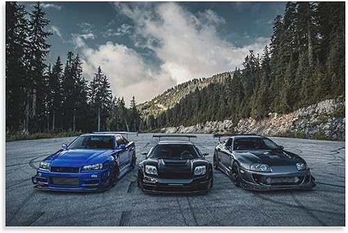 JDM Japanese Sport Car Poster - Premium Canvas Wall Art for Living Room & Garage Decor - Perfect Car Enthusiast Gift (30x45cm, Framed/Unframed)